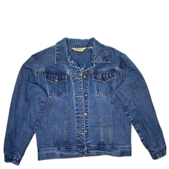 Vintage ST JOHNS BAY Denim Jacket Button Front Chest Pockets Boxy Womens M Blue - Picture 1 of 9
